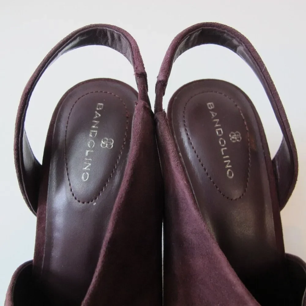 Bandolino Jasmine Dark Red Suede Peep Toe Slingback Peep Toe Heels‎ Women's 8.5M - Picture 4 of 9
